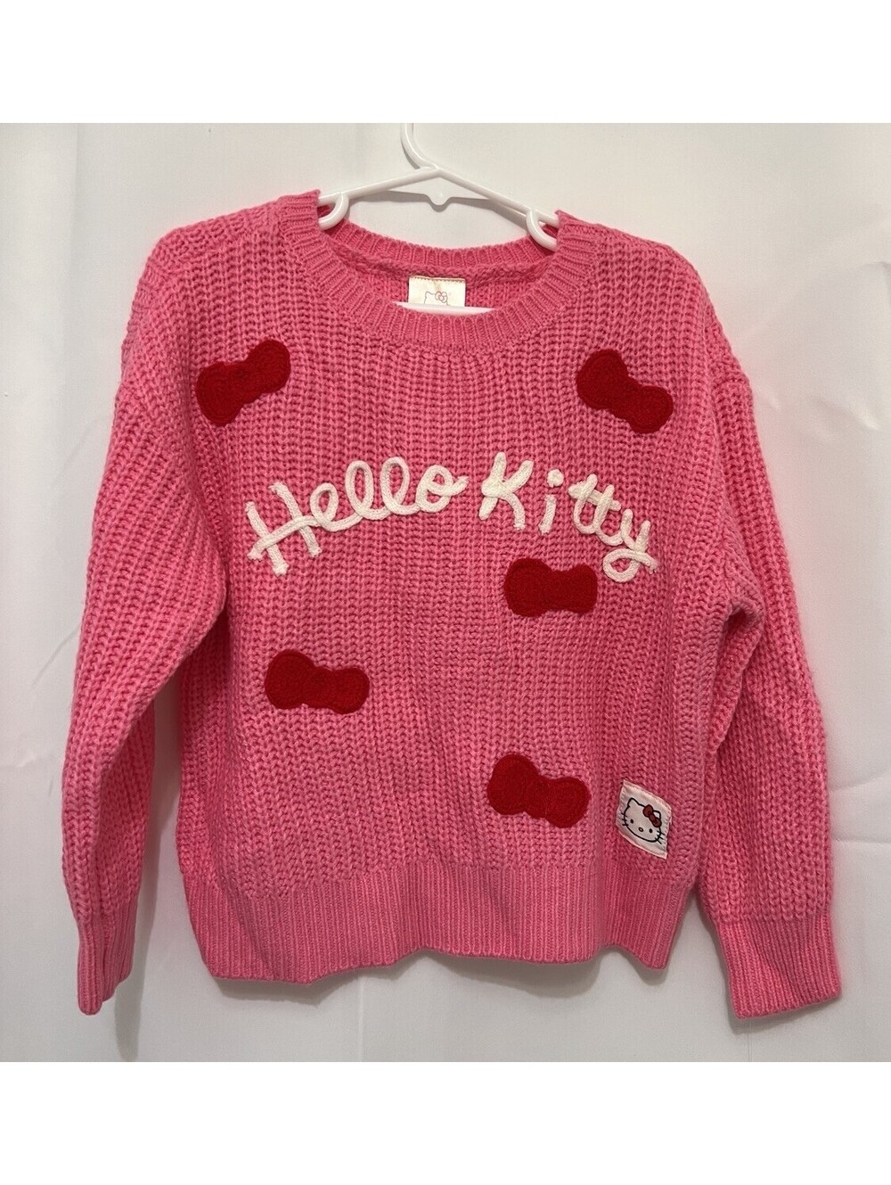 Hello Kitty Sanrio Girls 3T Pink Chunky Knit Red Bow Sweater NWT